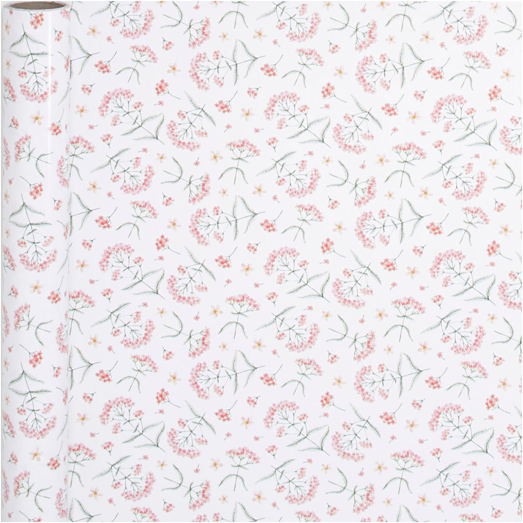 Inpakpapier, bloemen, B: 50 cm, 80 gr, 5 mtr - 1 rol