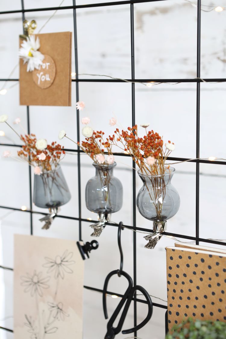 Vaasjes op clip assorti van 3 st Grijs - 1 st