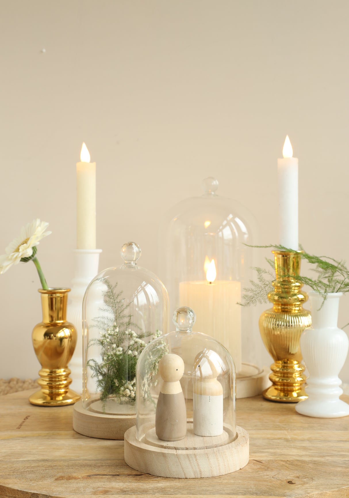 Glazen stolp met glazen knop met houten basis Ø120 h.180 mm - 1 st