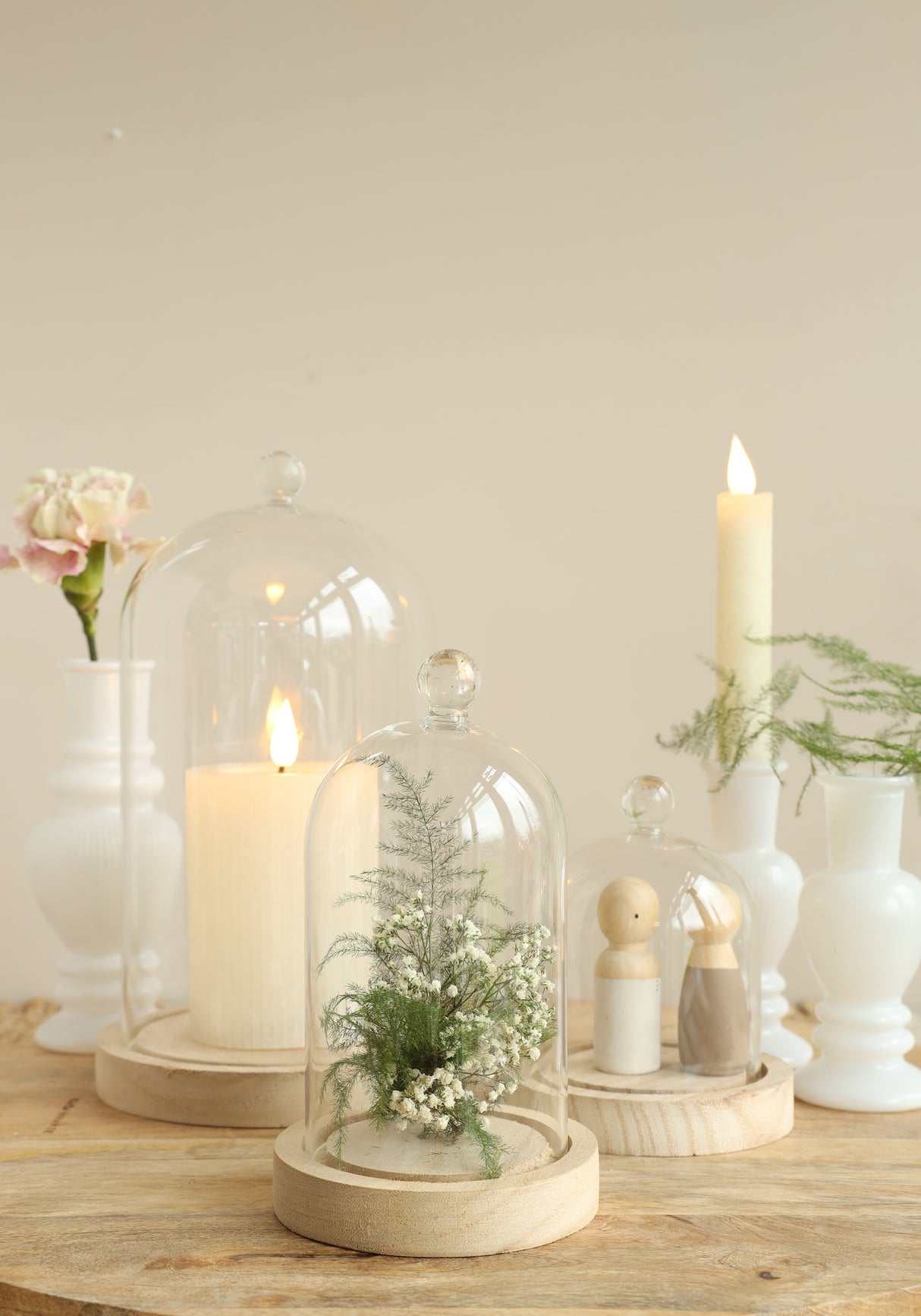 Glazen stolp met glazen knop met houten basis Ø120 h.180 mm - 1 st