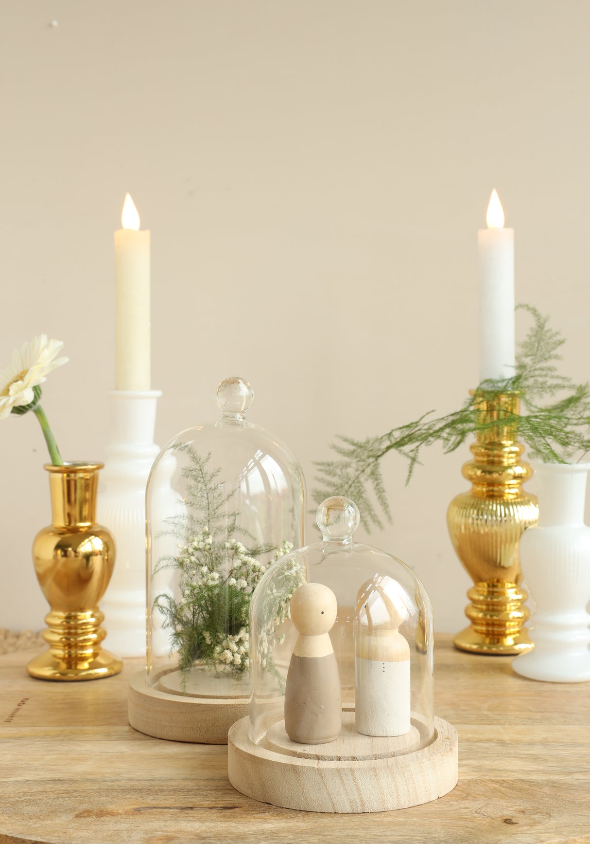 Glazen stolp met glazen knop met houten basis Ø120 h.180 mm - 1 st