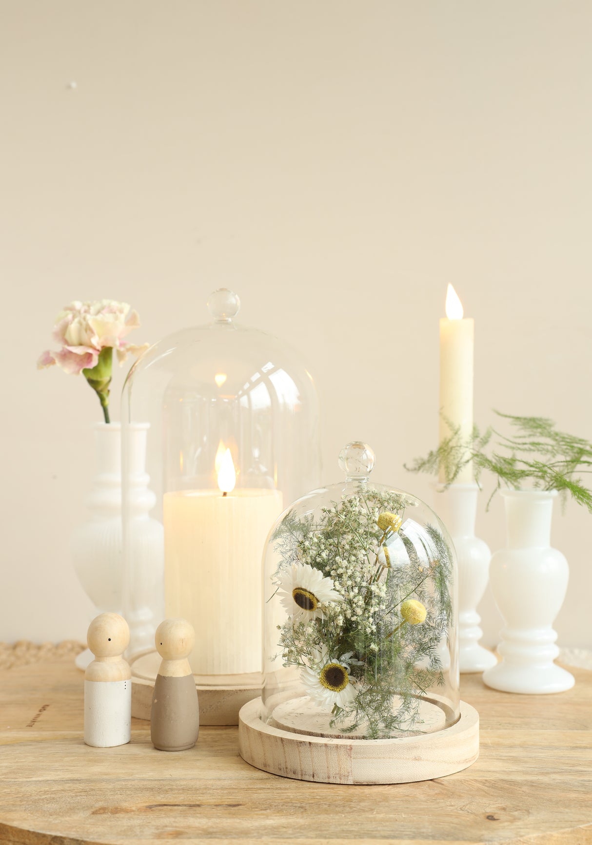 Glazen stolp met glazen knop met houten basis Ø120 h.180 mm - 1 st