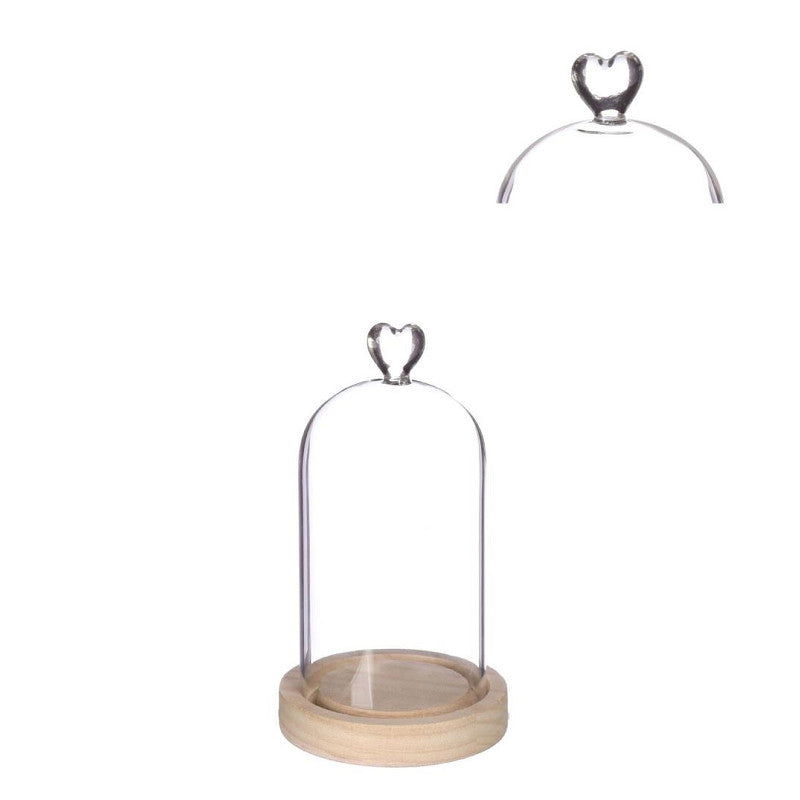 Glazen stolp met hartje, houten basis Ø10 h.18 cm - 1 stuk