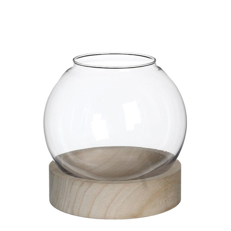 Glazen bol met houten voet Ø18 h.19cm - 1 stuk