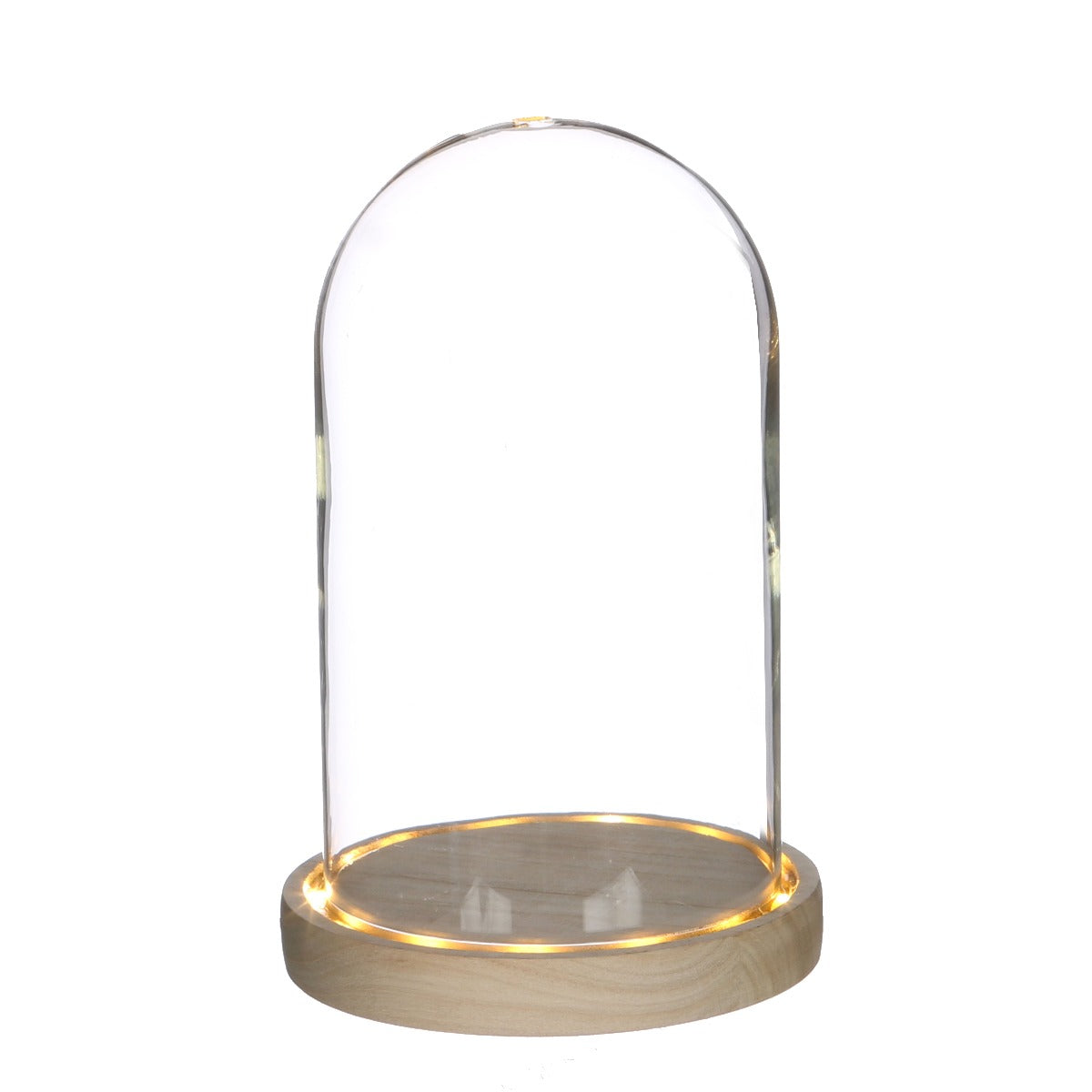 Glass Dome with LED, wooden base Ø14cm