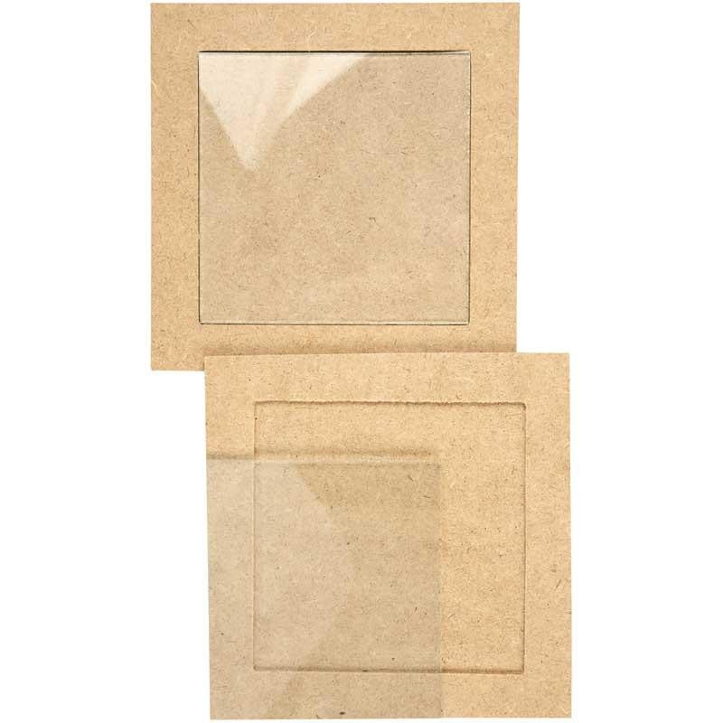 Onderzetter met glazen plaat, 150x150x5mm - 110x110x5,5mm - 6st