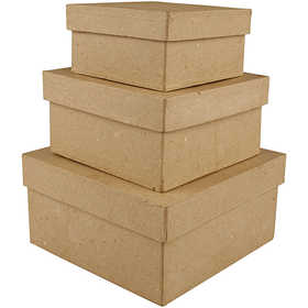 Vierkante Dozen, 10+12.5+15 cm, H: 5+6+7.5 cm - 3 st