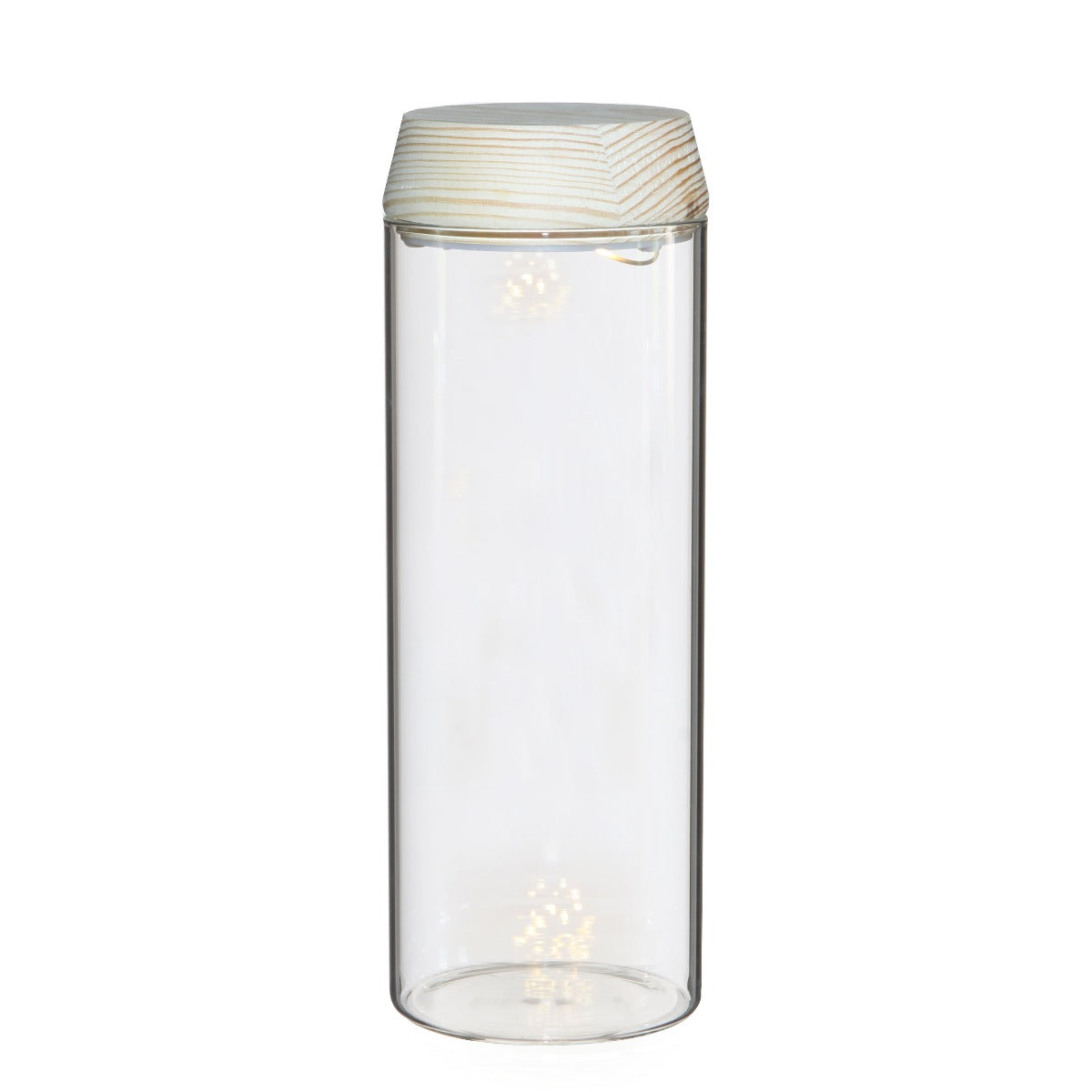 Glass cylinder with LED in wooden lid 23cm high