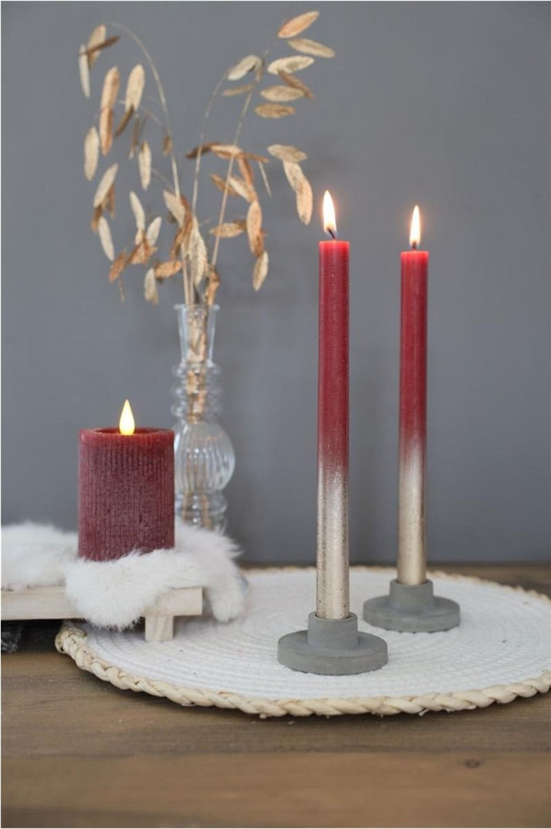 Dinner Kaarsen bordeaux met Goude Spray Ø21/h. 250mm - 1 set