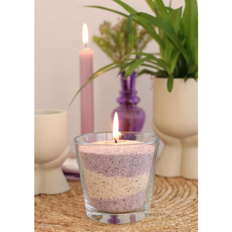 Pearlsand kaars 400gr lavendel - grijs - 6 stuks