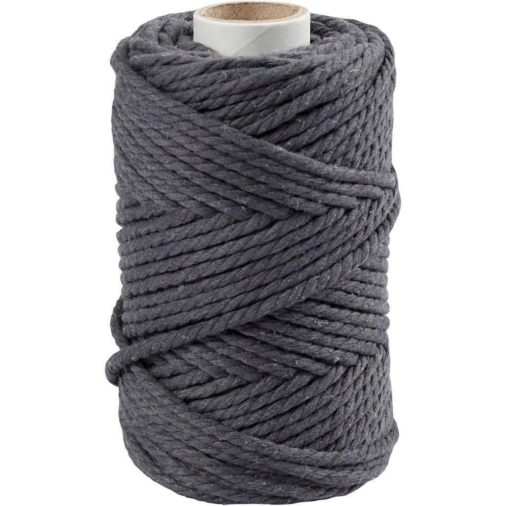 Macramé cord, grey, L: 55 mtr, D: 4 mm, 330 g
