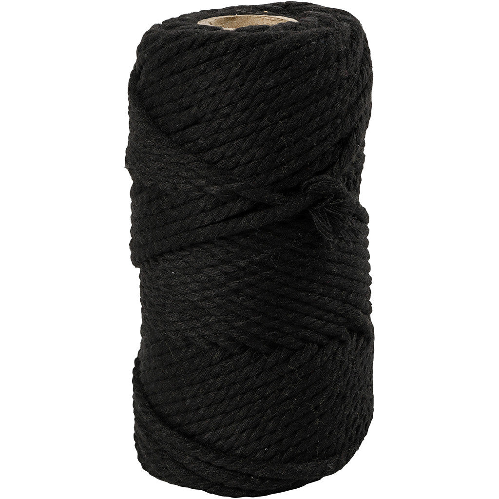 Macramé koord, zwart, L: 55 m, d: 4 mm, 330 gr - 1 rol
