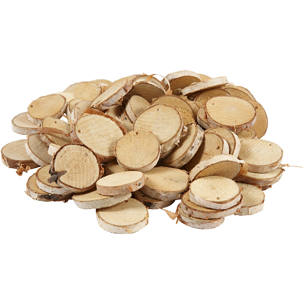 Houten schijven met gat, d: 35-45 mm, gatgrootte 4 mm, dikte 7 mm, 500 gr - 1 doos