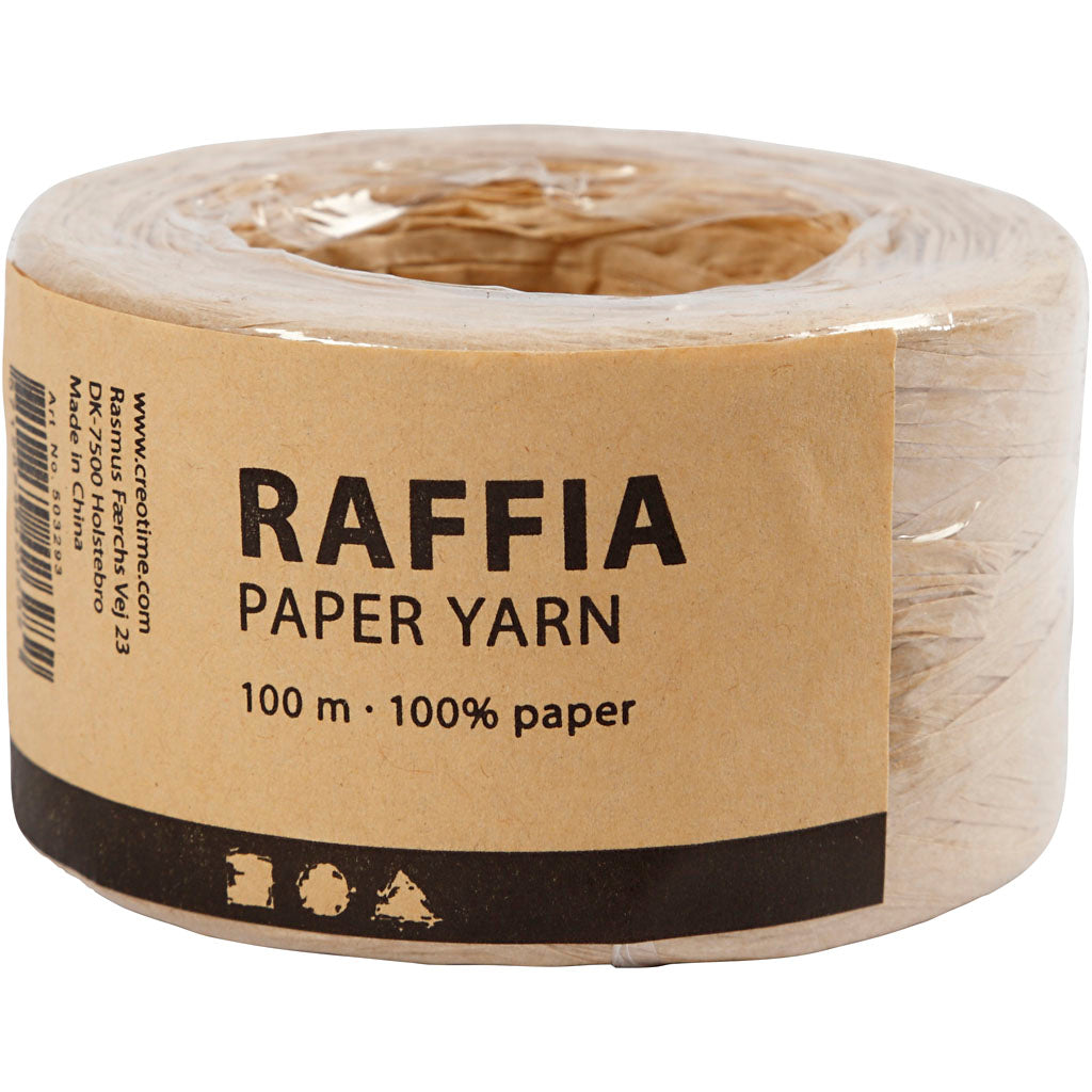 Papier raffia garen, zandkleur, B: 7-8 mm, 100m - 1 rol