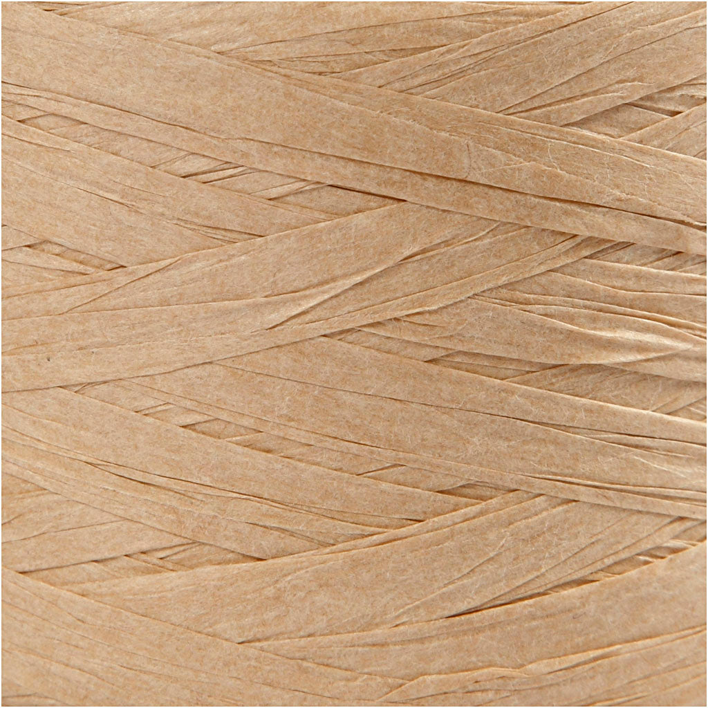 Papier raffia garen, zandkleur, B: 7-8 mm, 100m - 1 rol
