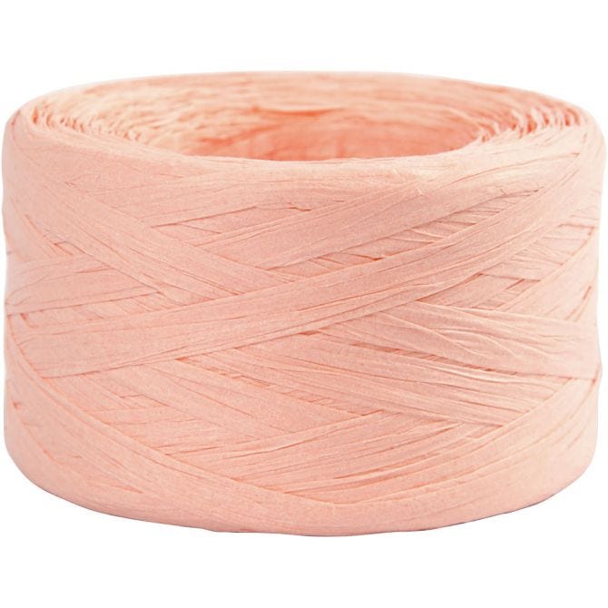 Papier raffia garen, lichtroze, B: 7-8 mm 100m - 1 rol