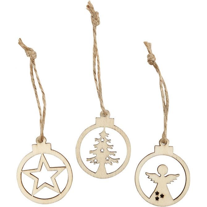 Hangende kerstdecoratie, d: 3 cm, dikte 2,7 mm - 24 st