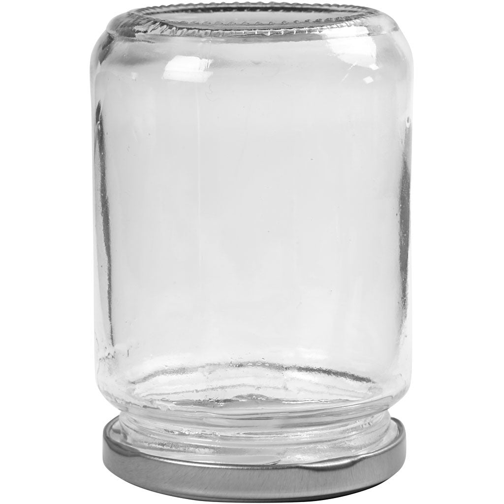 Glazen pot, transparant, H: 11 cm, d: 7,5 cm, 370 ml - 6 st