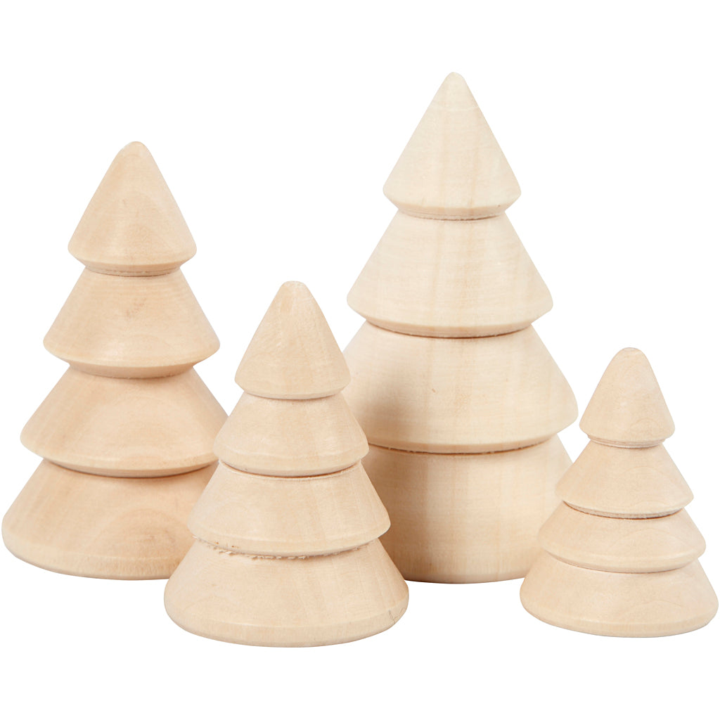 Christmas Trees, H: 3.3+4.3+5.3+6.3 cm, D: 2.3+3.2+4 cm, paulownia