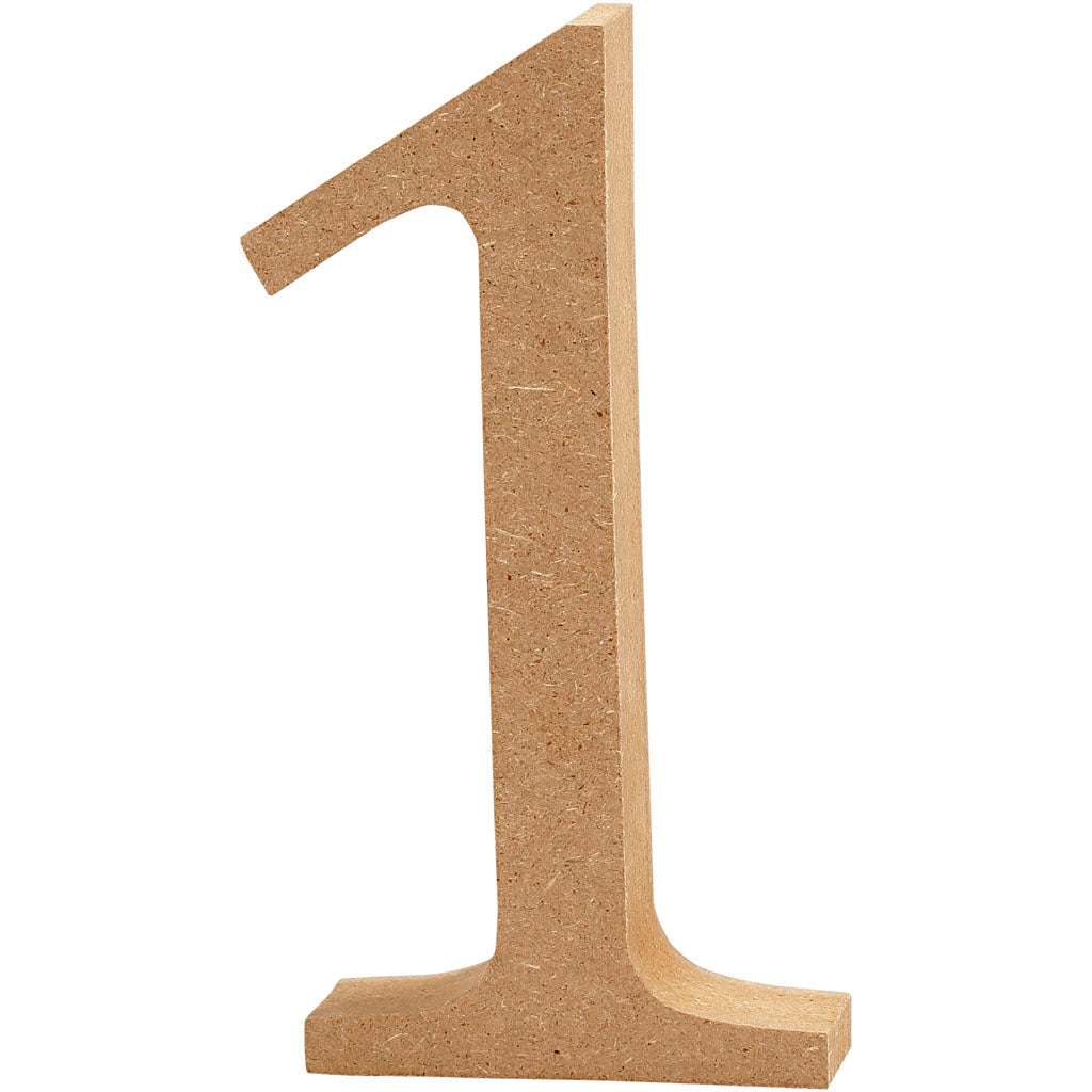 Nummer, 1, H: 13 cm, 2 cm, mdf - 1 st