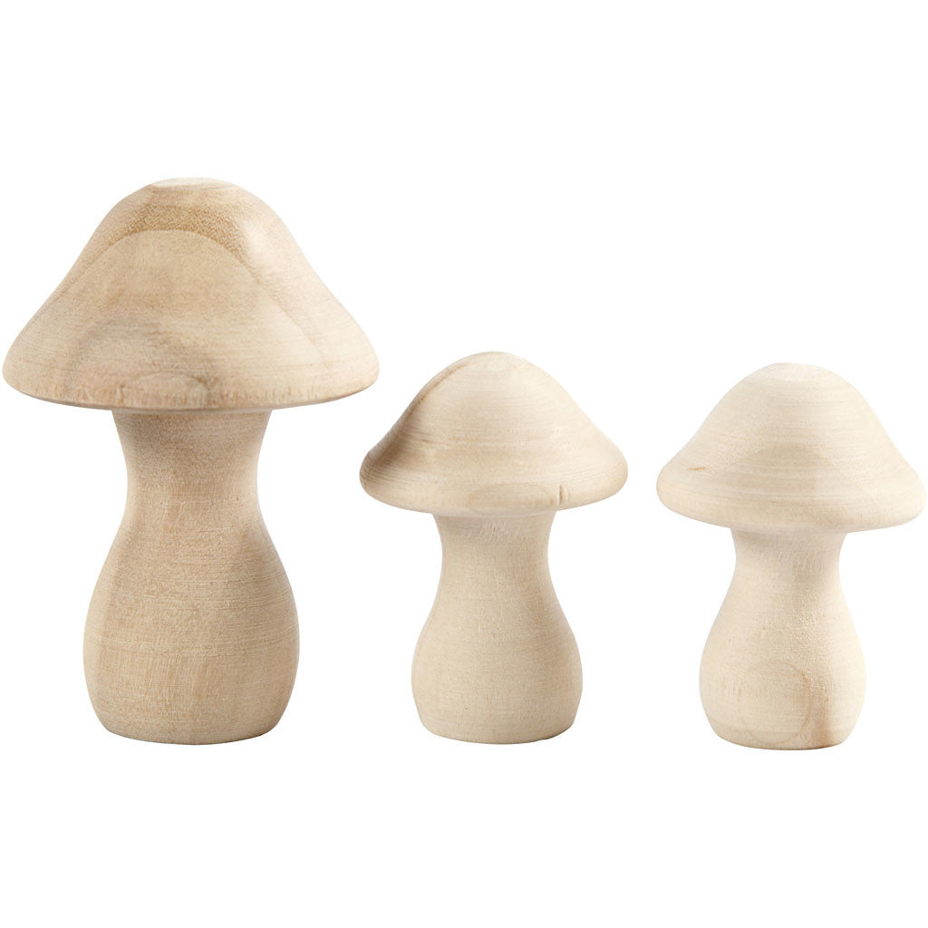 Houten Paddestoelen, 3,3+4,5 cm - 3 st