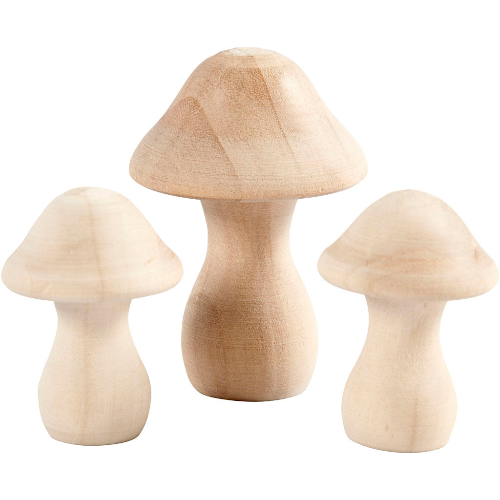 Wooden Mushrooms, size 4.5+6.5 cm, D: 3.3+4.5 cm, poplar wood
