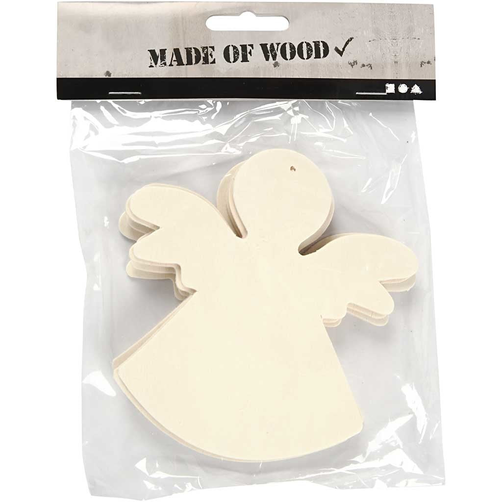 Houten Engel, 12x11 cm, Dennenhout- 6 st