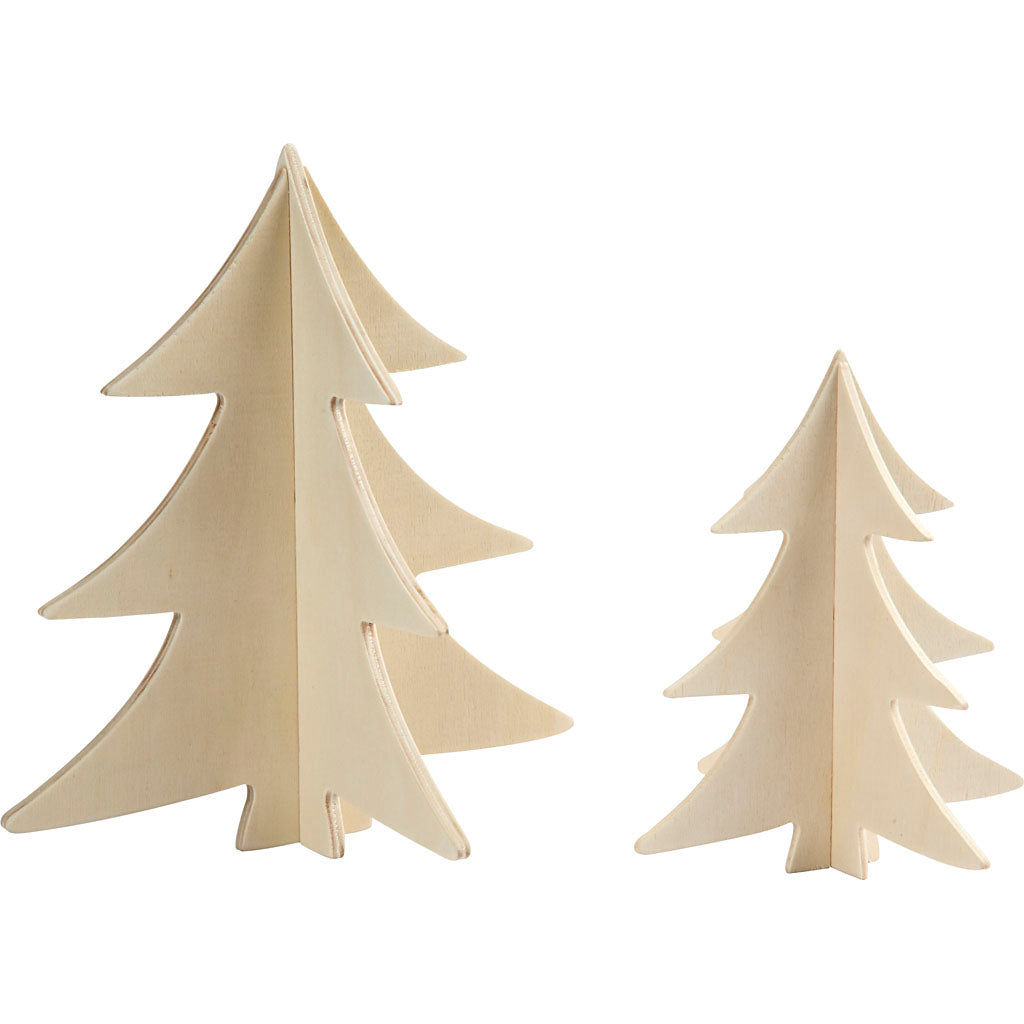 Christmas Trees, H: 13+18 cm, plywood