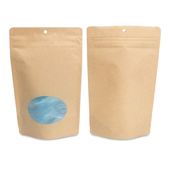 Kraft thuis composteerbare stazak met ovaal venster en pocket sluiting 15x9x23cm - 100 st