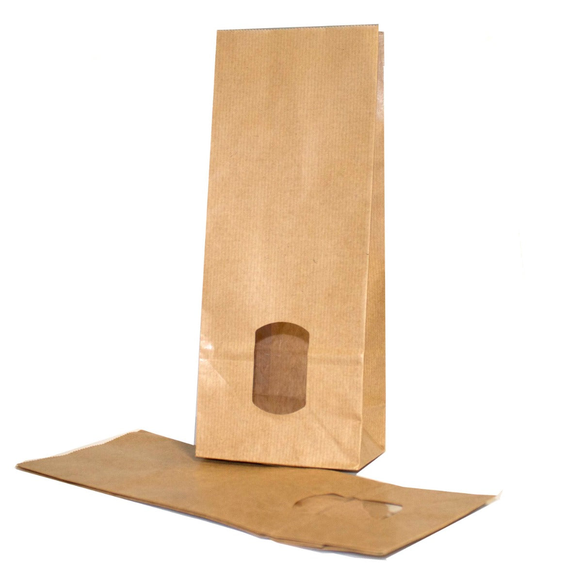 Block Bottom Bags Kraft Brown 105x65x275mm 70 g/m2 lined with 30my OPP Foil and clear Window | 500 grams