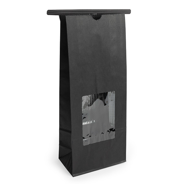 Blokbodemzakken Zwart met sluiting en venster 108x64x267mm - 100 st.