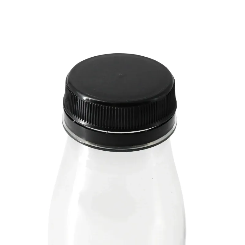 Flessen van gerecycled PET - 250 ml Transparant/Zwart Deksel - 285 st
