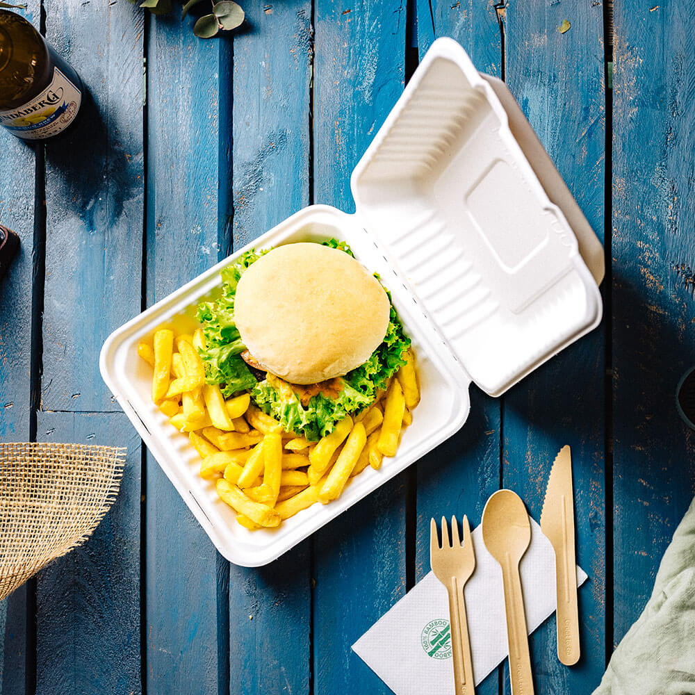 Schaal met deksel Suikerriet 22x18,5x7 cm - 200 stuks