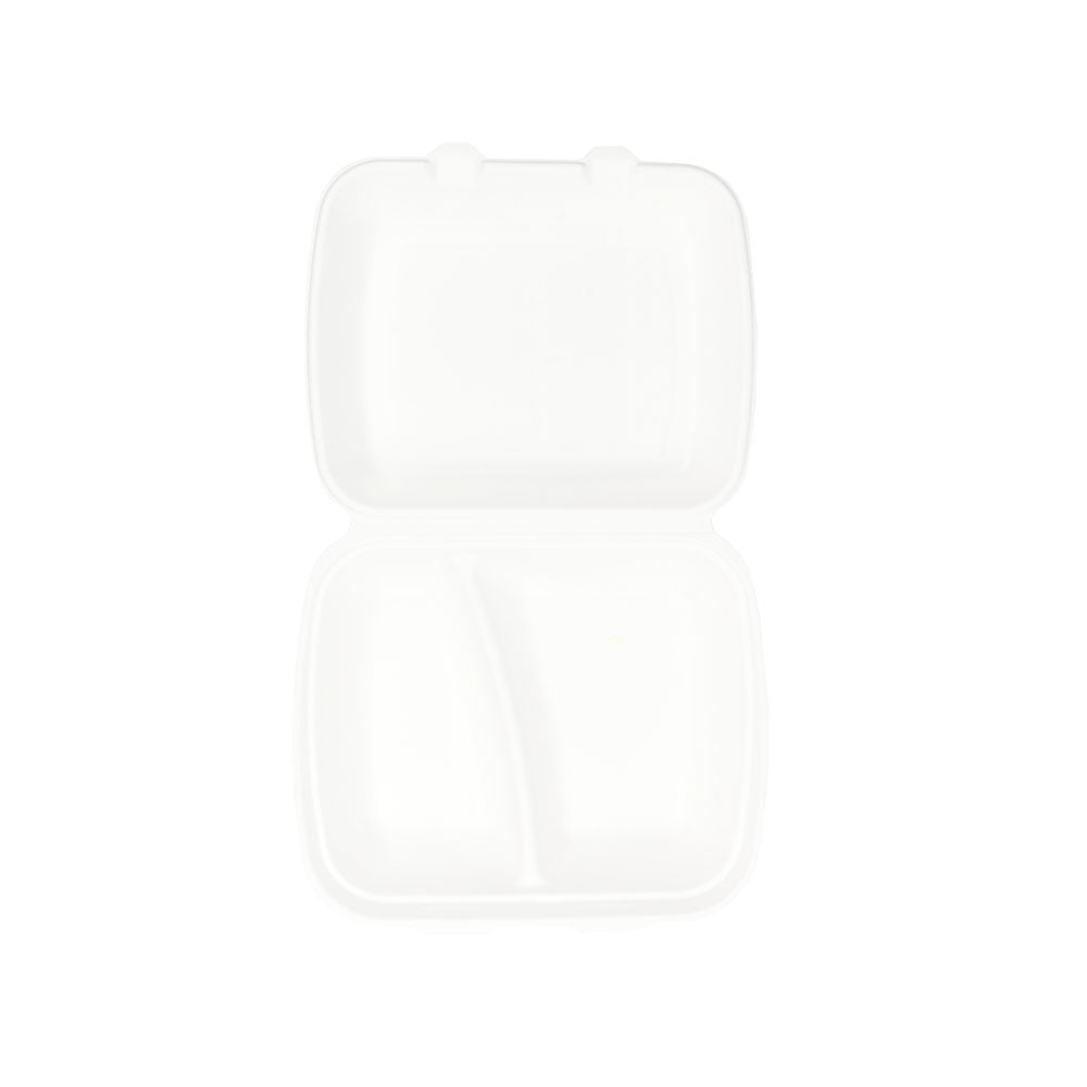 Menubak met Deksel 2-vaks Suikerriet 25x20x7,5 cm - 200 stuks