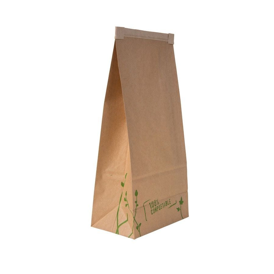 Eco Blokbodemzakken met Venster en bindstrip Kraft/PLA 115x72x246 mm - 400 st