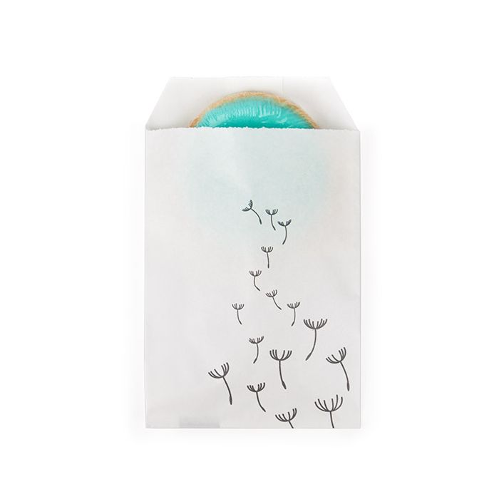 Paper Zakken Wit Met Zwarte Paardenbloem Bedrukking 76x127mm - 100 st