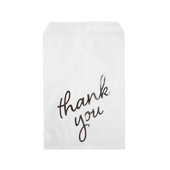 Paper Bags White with Silver Thank You 127x203 mm