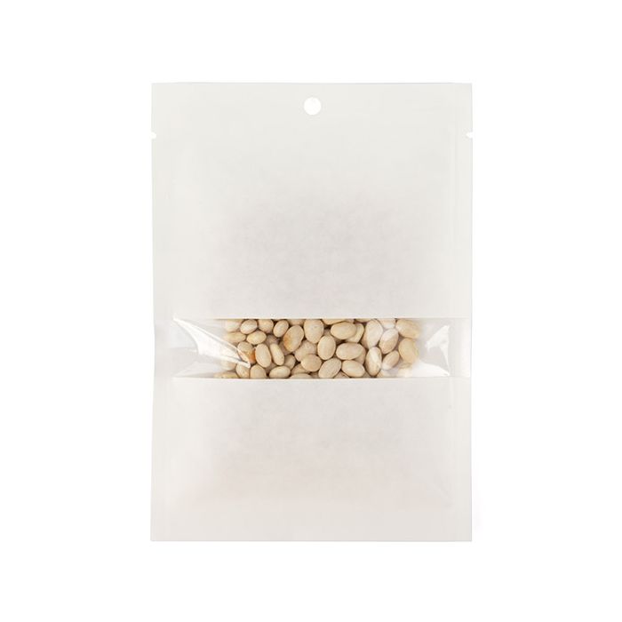Eco Vlakke Zakken Kraft/Bioplastic Wit 102x152mm met venster - 100 st