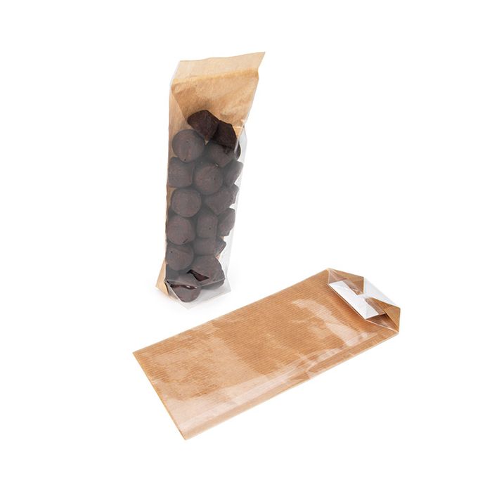 Kraft Kruisbodemzakken met papieren kaart 51x44x216 mm - 100 stuks