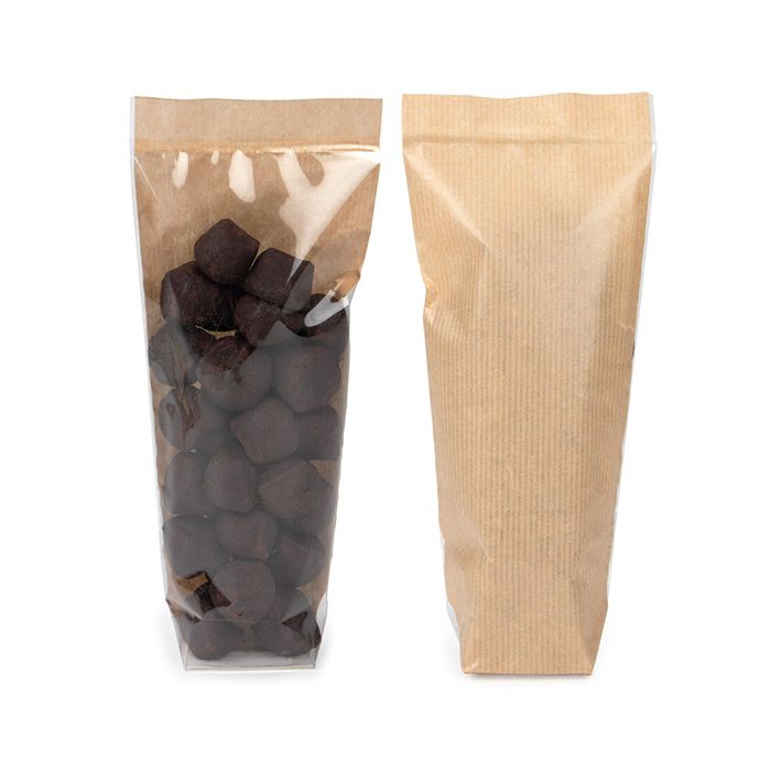 Kraft Kruisbodemzakken met papieren kaart 51x44x216 mm - 100 stuks