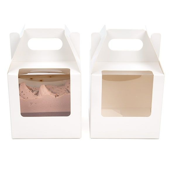 Witte Kraft Doosjes Met Handvat En Venster 102x102x102 mm - 25 stuks