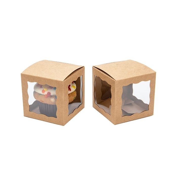 Geschenkdoosjes Kraftpapier met 3 vensters 75x75x75mm - 25 st