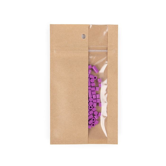 Kraft Gripzakken met Verticaal Venster 76x114 mm - 100 stuks