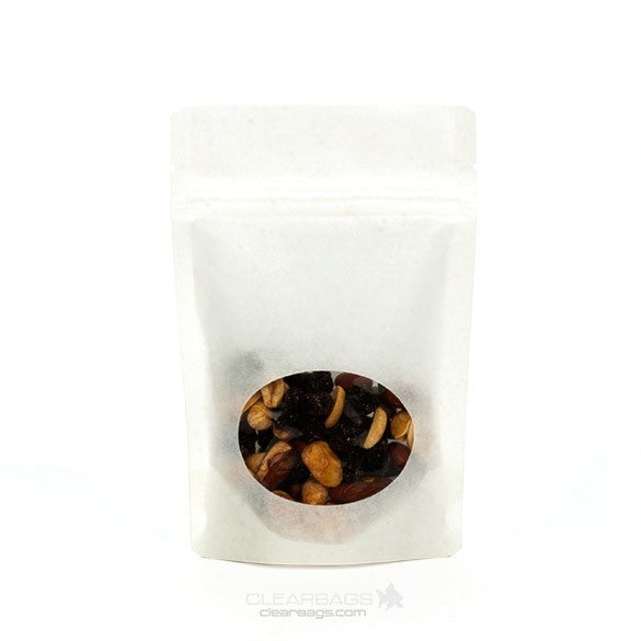 Stand Up Pouches Kraft White with oval Window 79x51x130mm | 28 grams