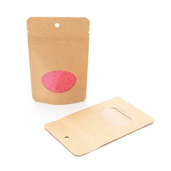 Stand Up Pouches Kraft with oval Window 8x5x13cm | 28 grams