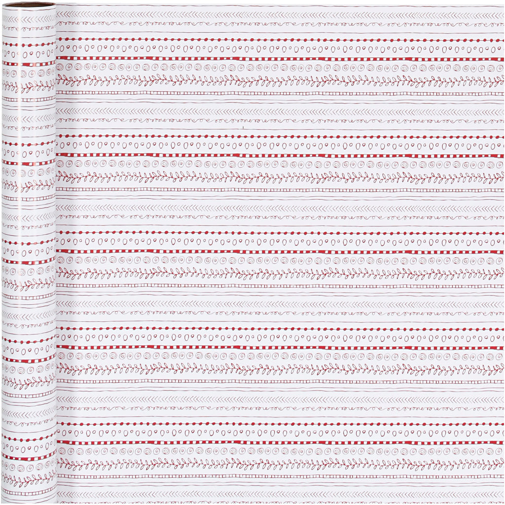 Gift wrap, red, white, doodles, W: 70 cm, 80 g, 4 m/ 1 roll [HOB