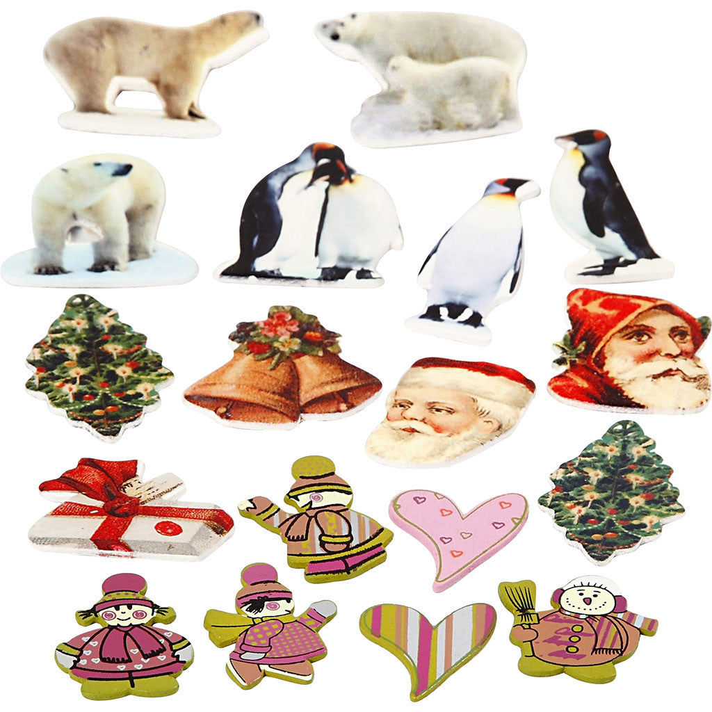 Houten Stickers, H: 40-50 mm, B: 15-45 mm - 600 st