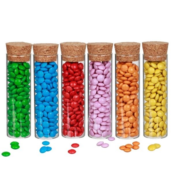 Glazen reageerbuisjes met kurk Ø3cm, H: 6cm - 12 st