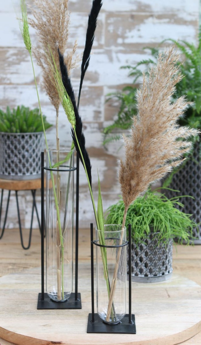 Cilindervaas in metalen houder 17,5cm hoog - 4 st