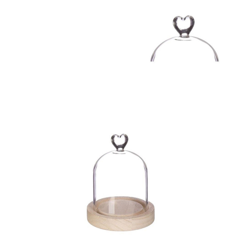 Glazen stolp met hartje, houten basis Ø10 h.13 cm - 1 stuk